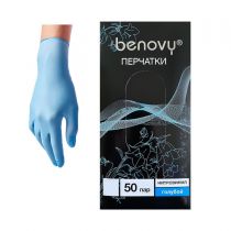 Перчатки нитровиниловые голубые "BENOVY"